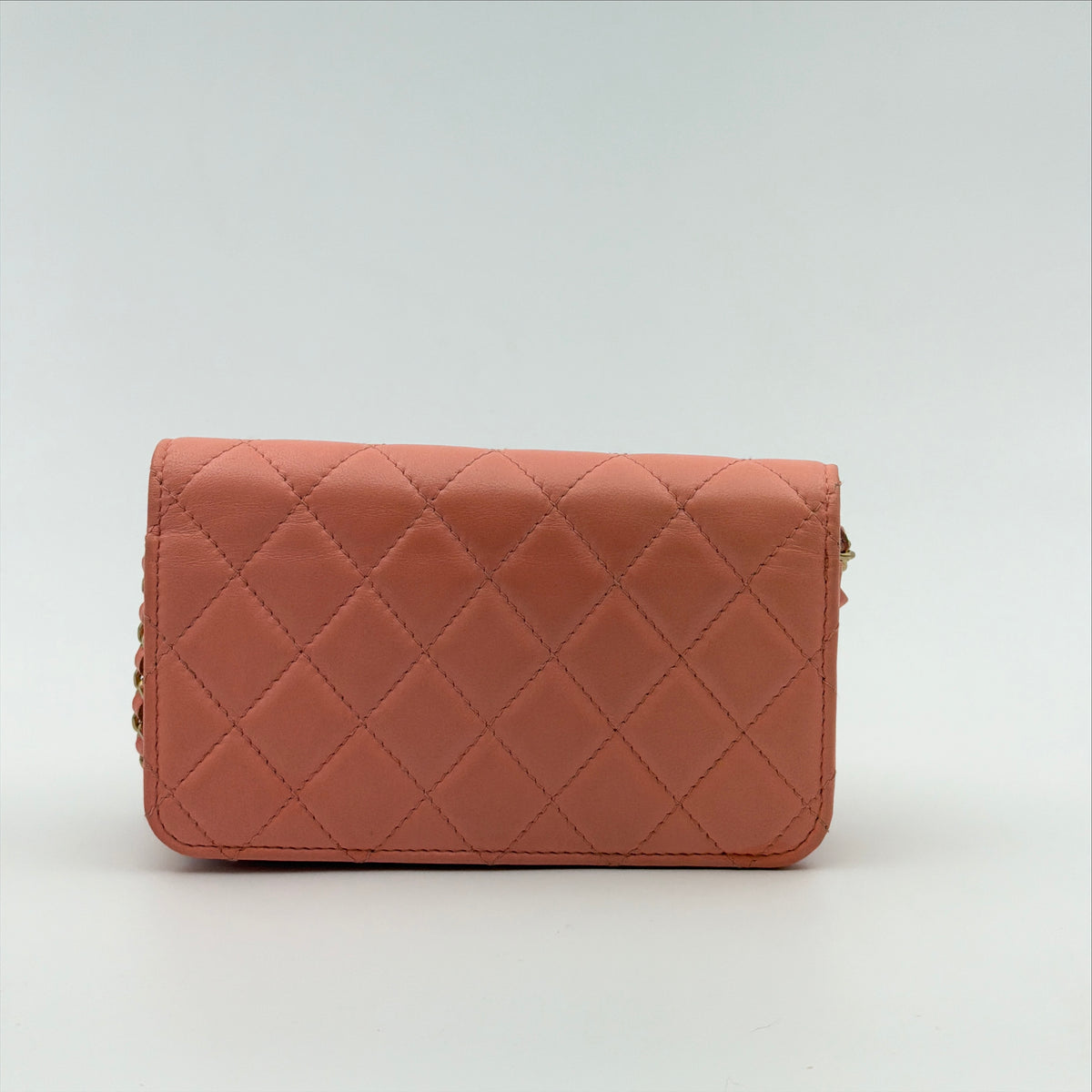 Pre-Owned Pink Matelassé Lambskin Leather Wallet on Chain