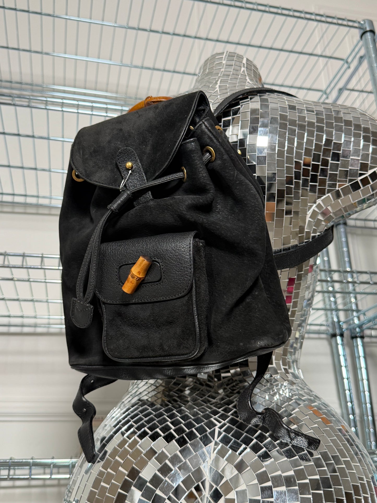 Pre-Owned Black Bamboo Suede Backpack