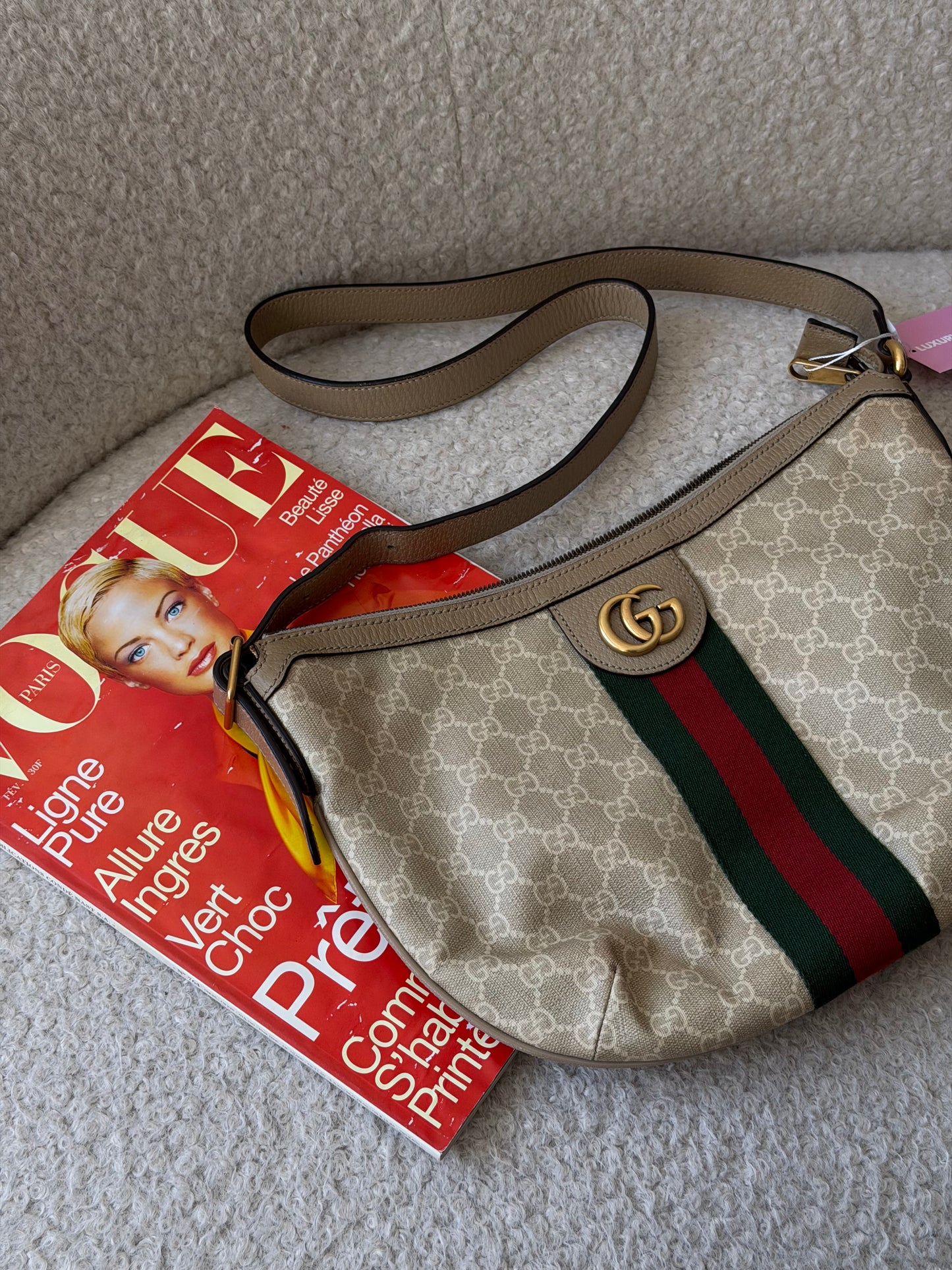 Pre-Owned Beige GG Supreme Canvas Tricolour Crossbody Bag