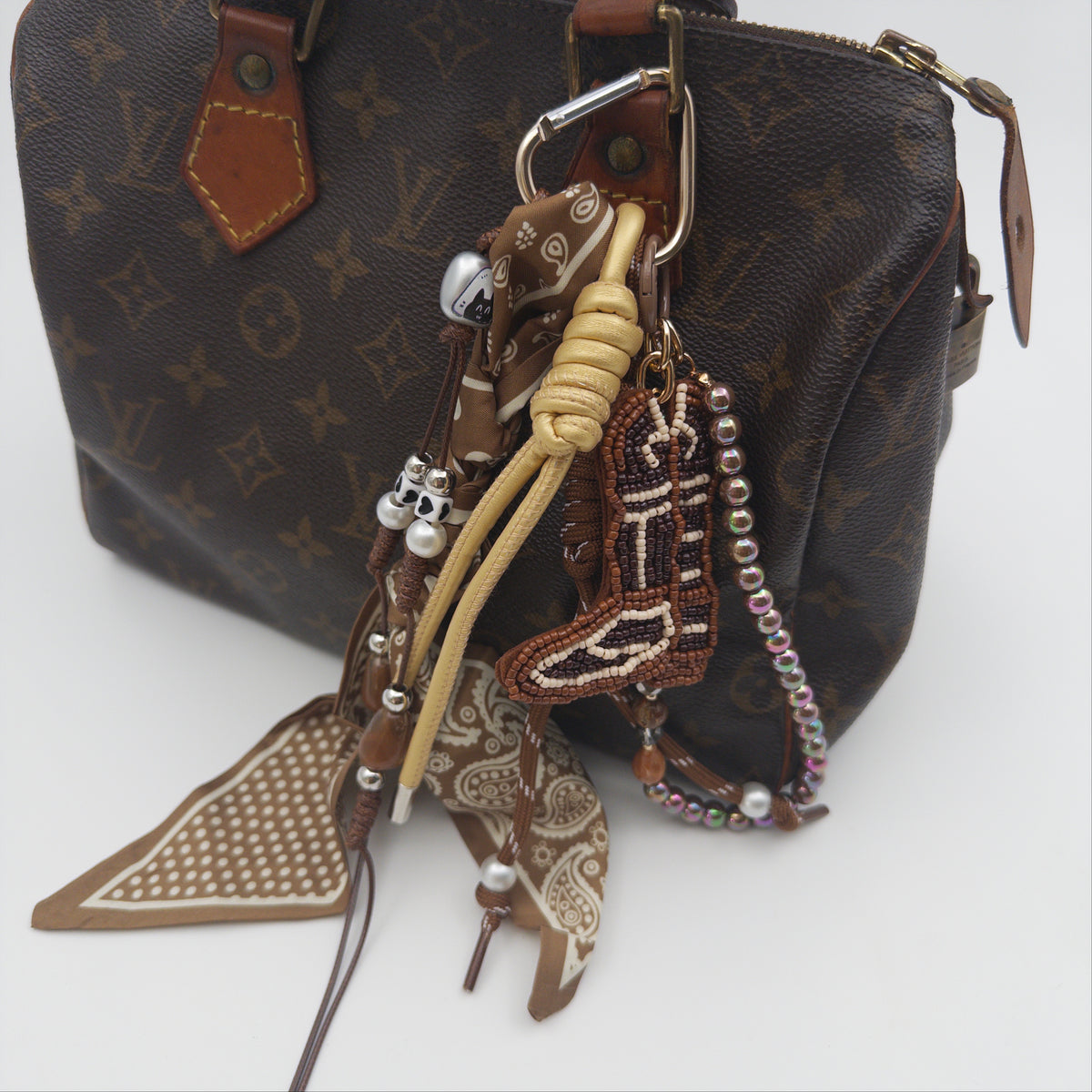 Brown Beaded Boot Bag Charm