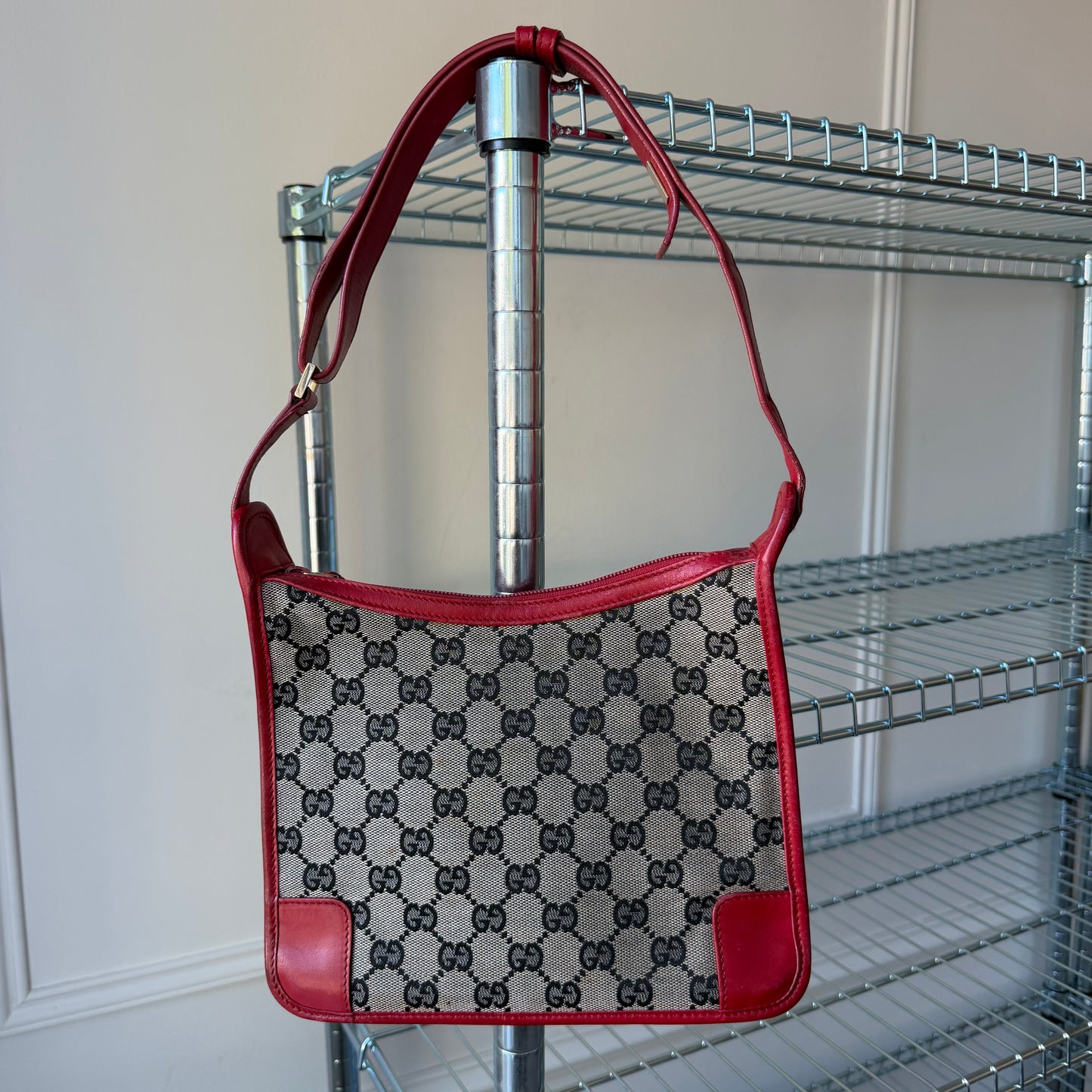 Pre-Owned Red GG Canvas/Leather Shoulder Bag