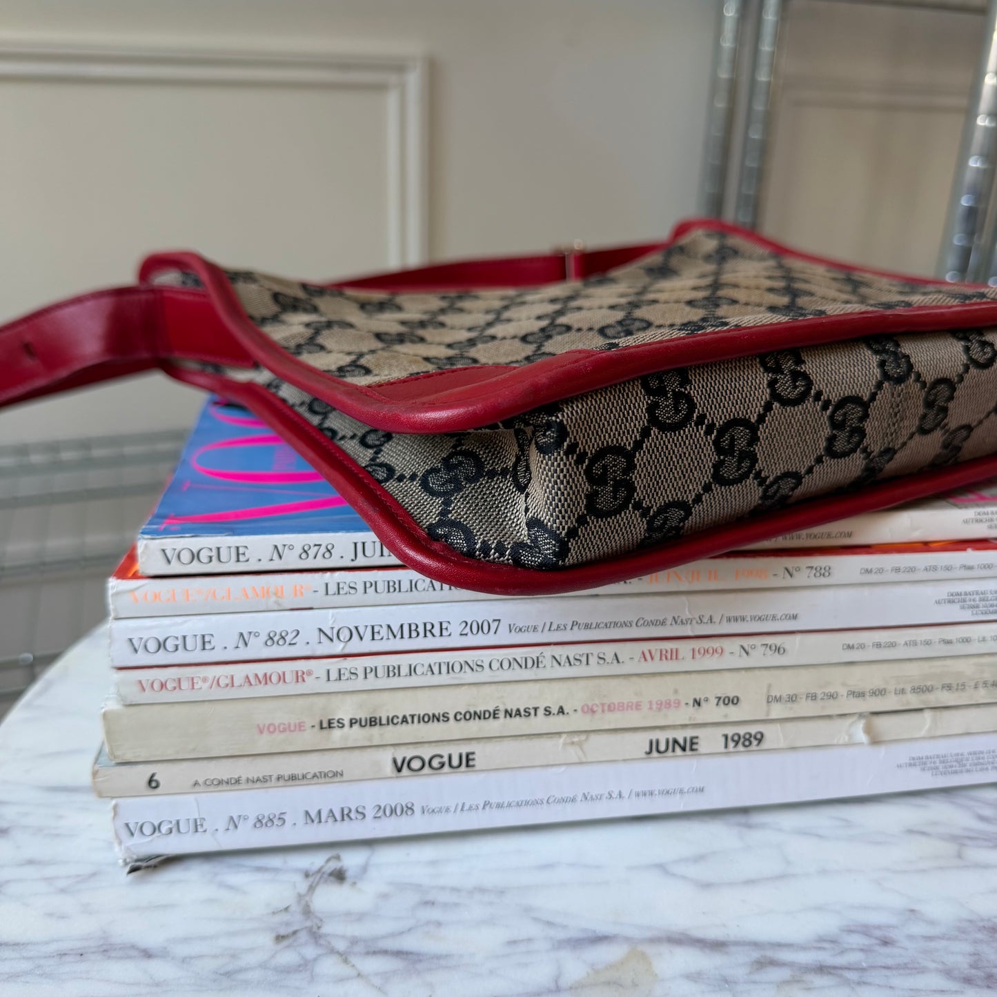 Pre-Owned Red GG Canvas/Leather Shoulder Bag