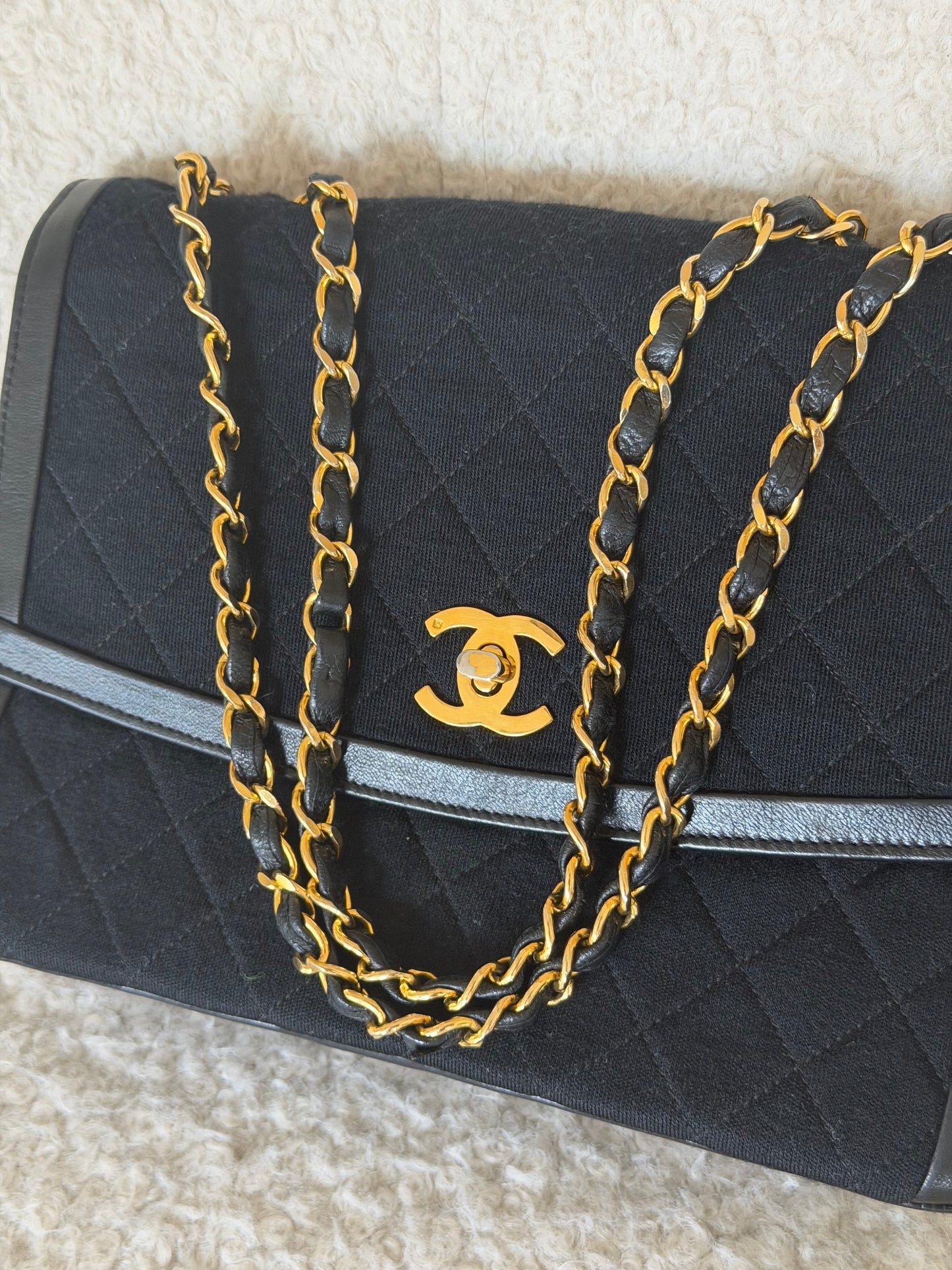 Pre-Owned Lambskin Leather/Cotton Handbag