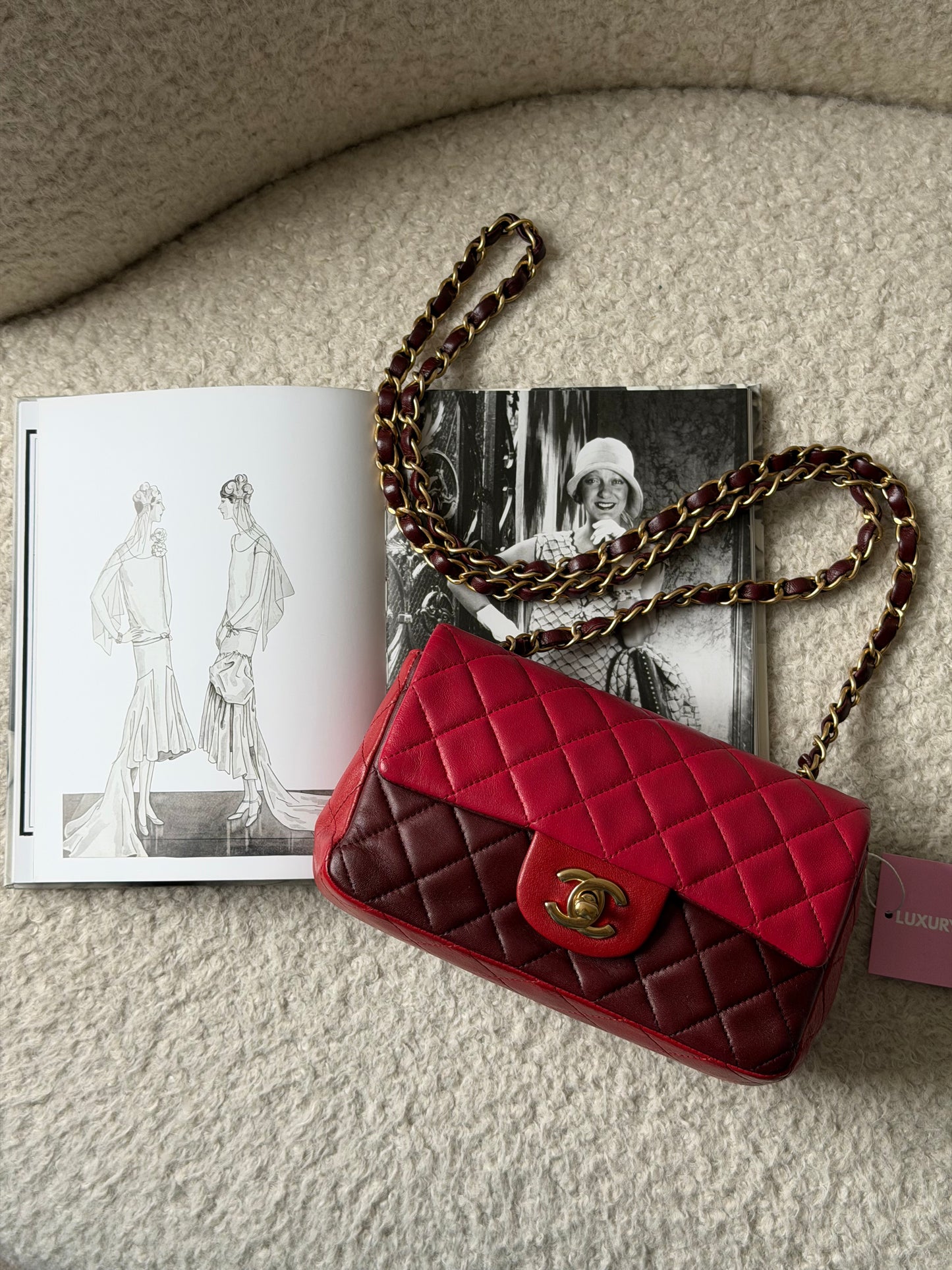Red/Bordeaux Lambskin Mini Rectangle