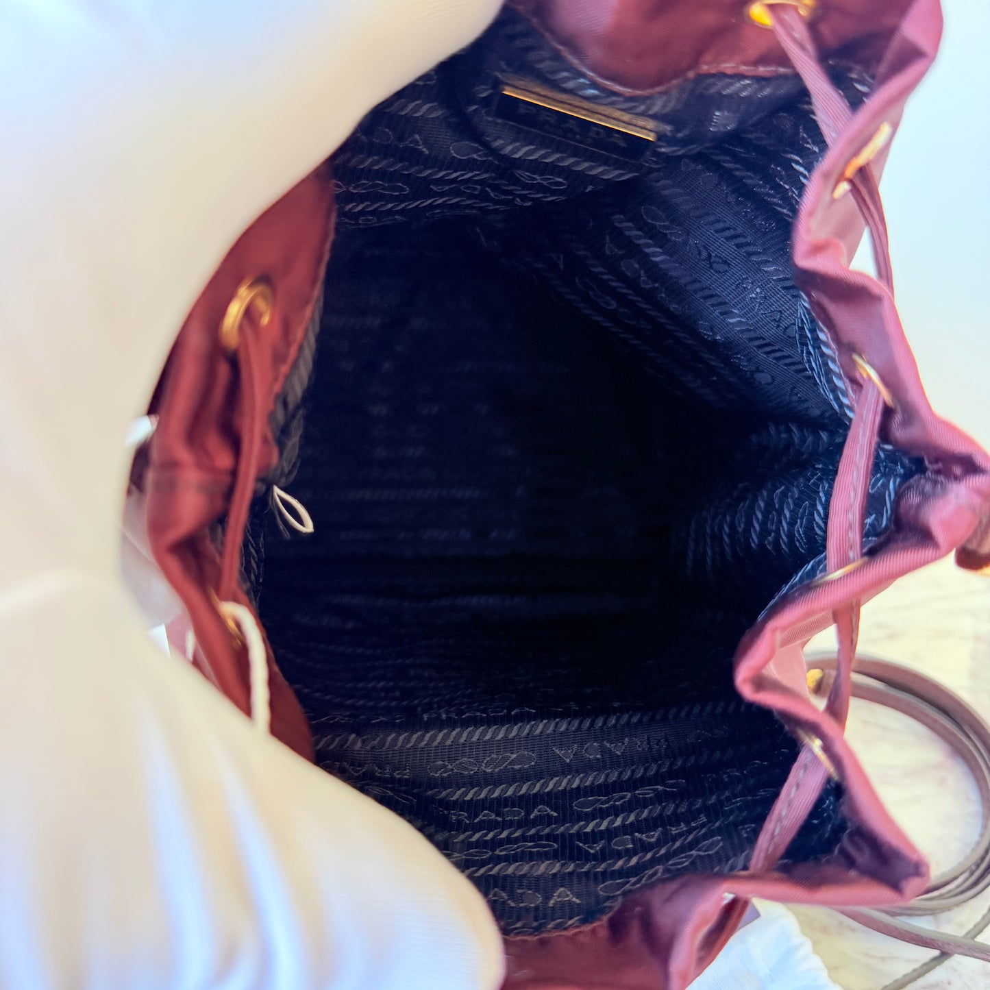 2020s Bordeaux Duet Re-Nylon Crossbody Bucket Bag