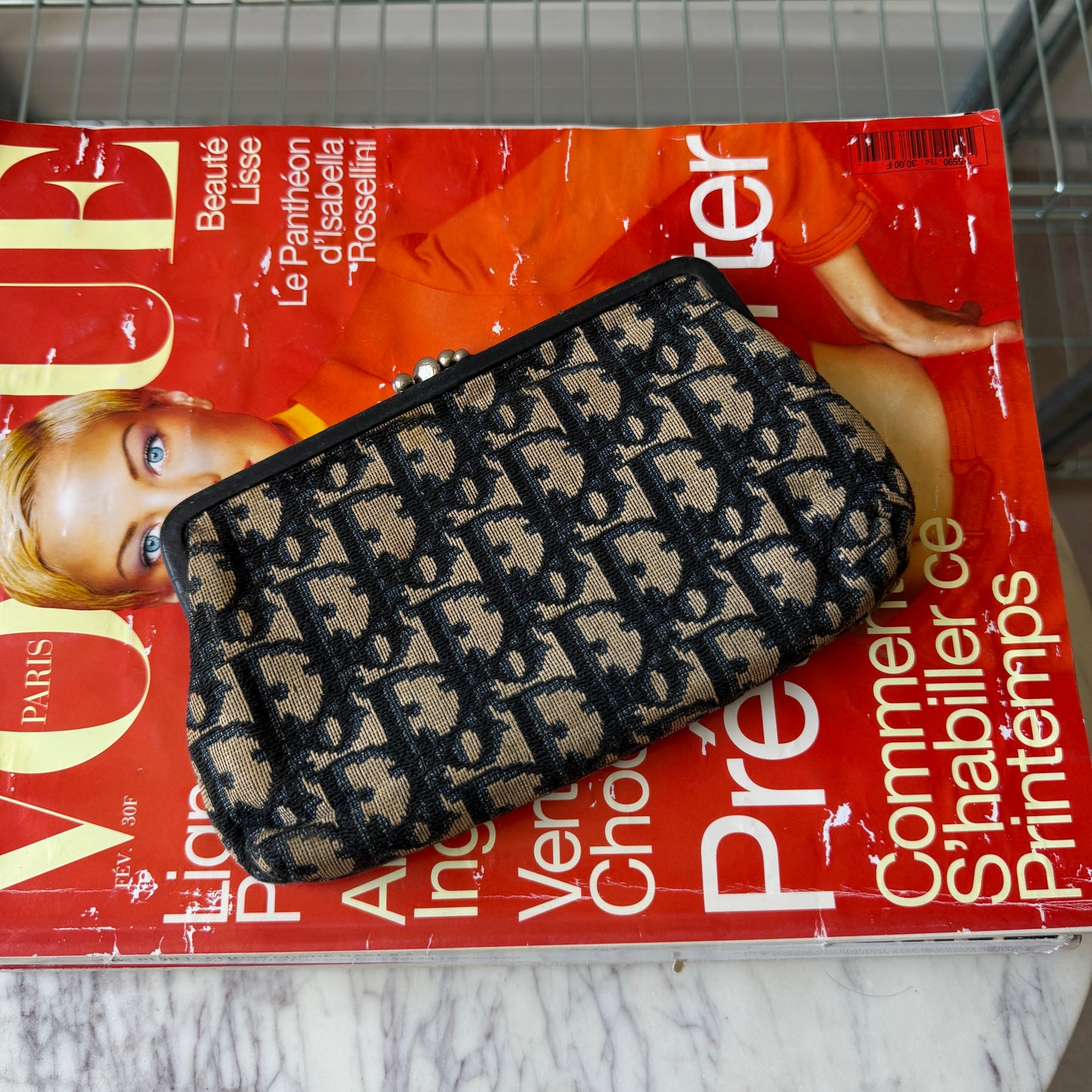 Pre-Owned Navy Trotter Canvas Clutch Bag