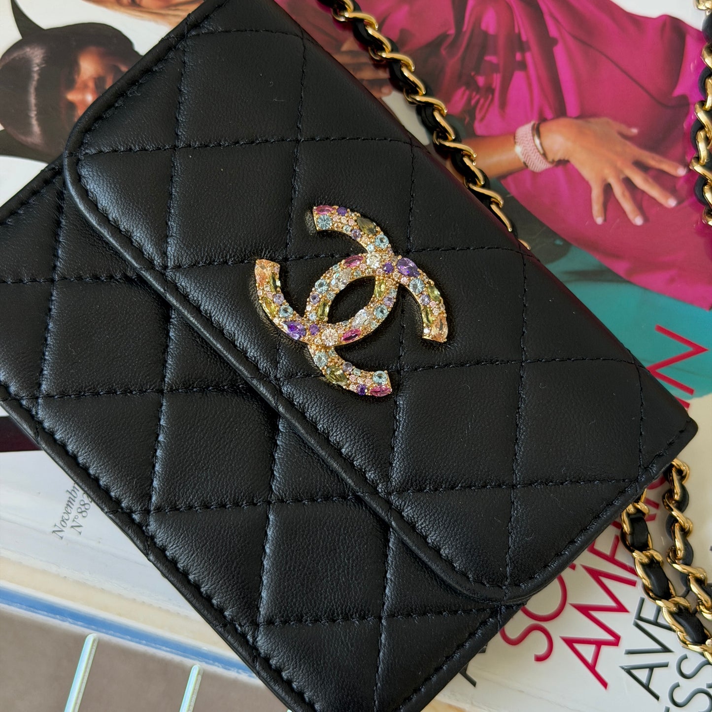Pre-Owned Black Matelassé Lambskin Mini Crossbody Bag