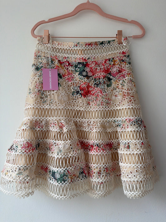 Cream Floral Skirt UK8 Very Good
