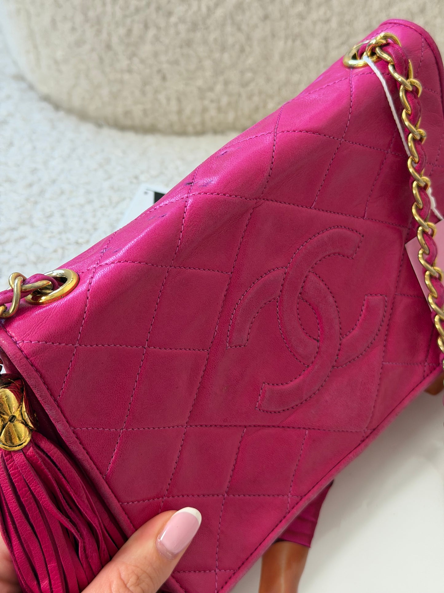 Pre-Owned Pink Matelassé Lambskin Flap Shoulder Bag