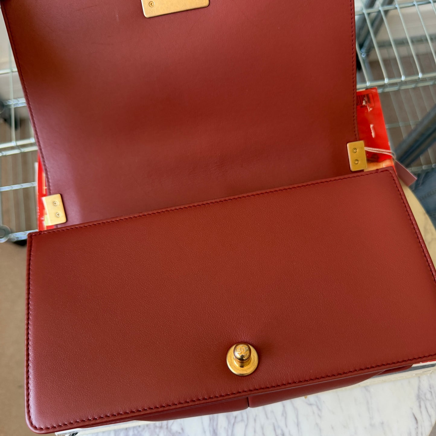 Pre-Owned Burnt Orange 'Boy' Lambskin Single Flap Crossbody Bag
