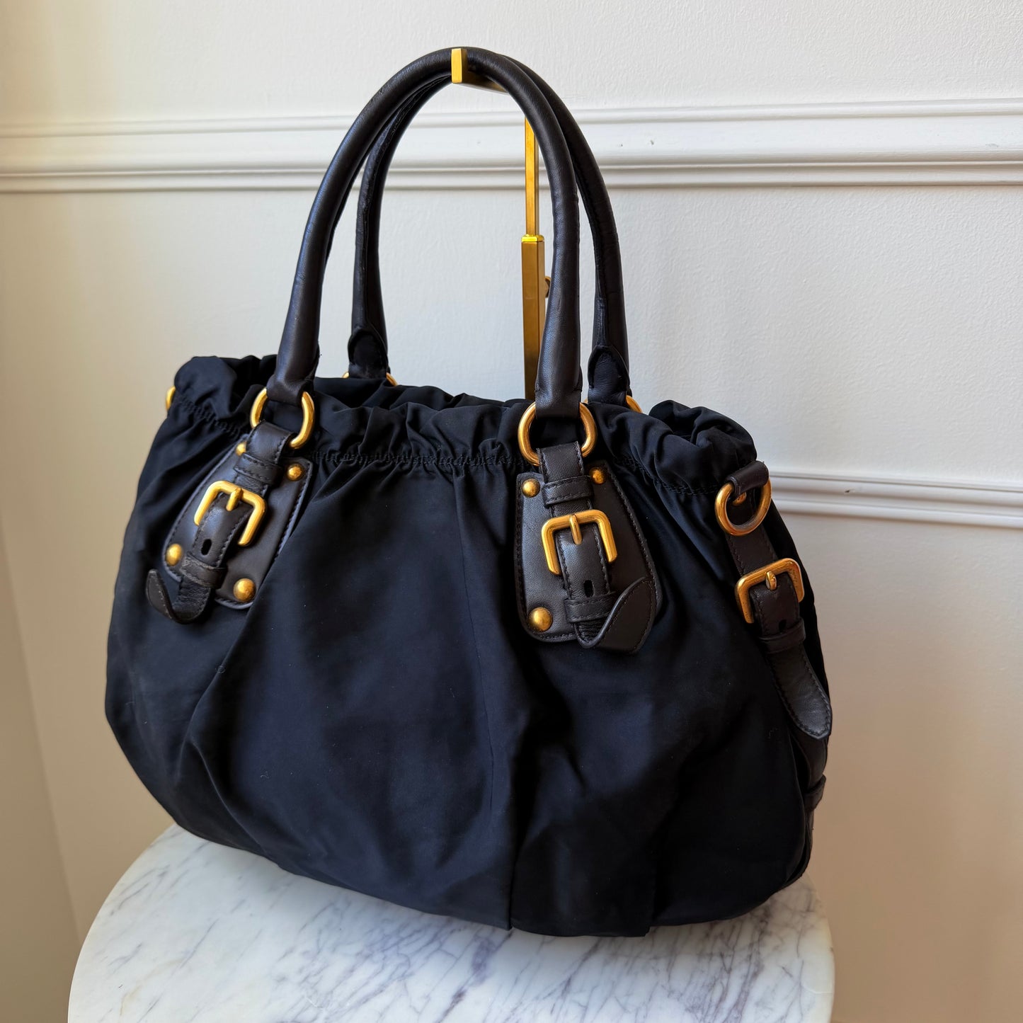 2000s Vintage Two Way Black Nylon Tote Bag