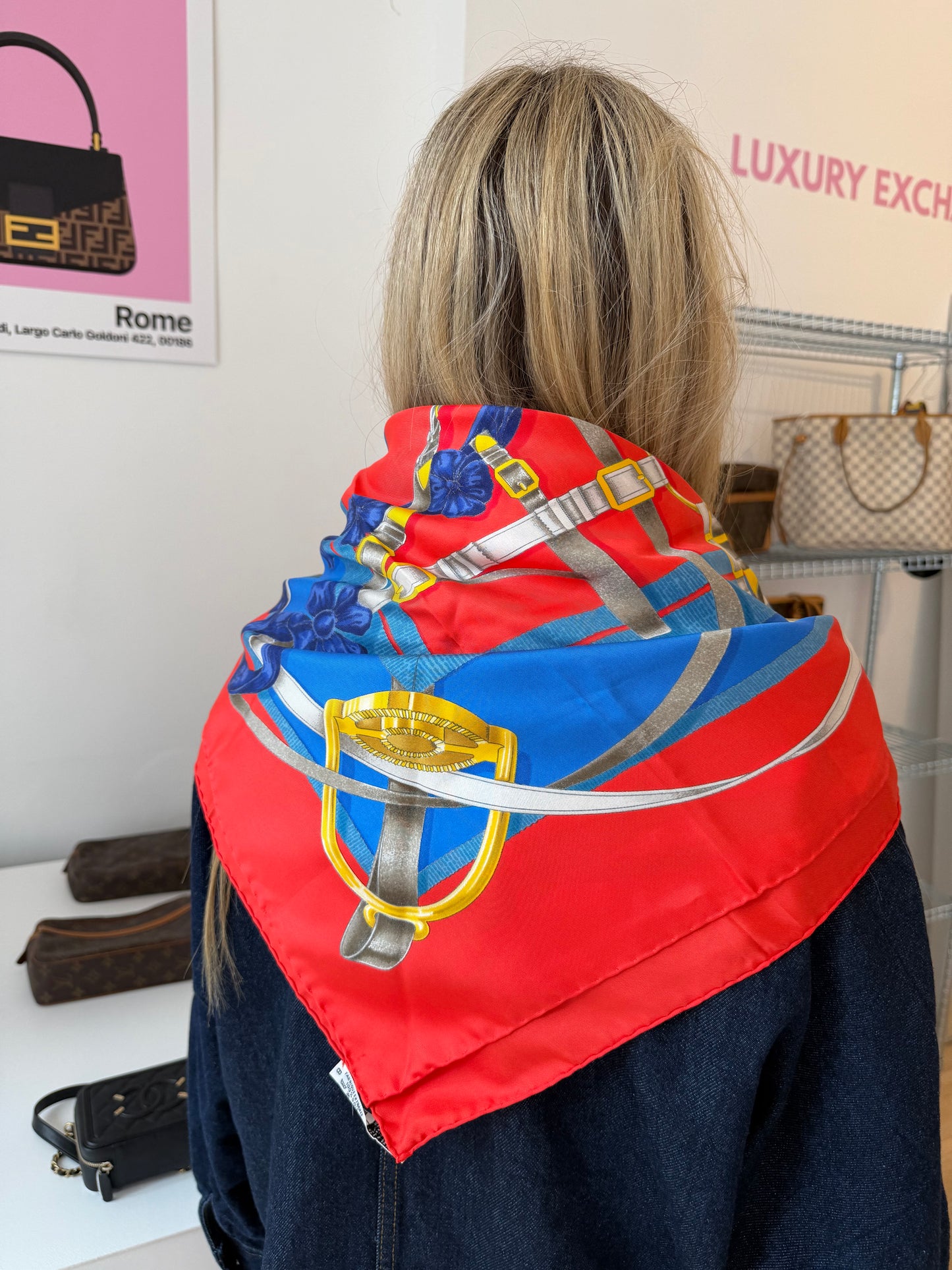 Red/Blue Silk Scarf 90