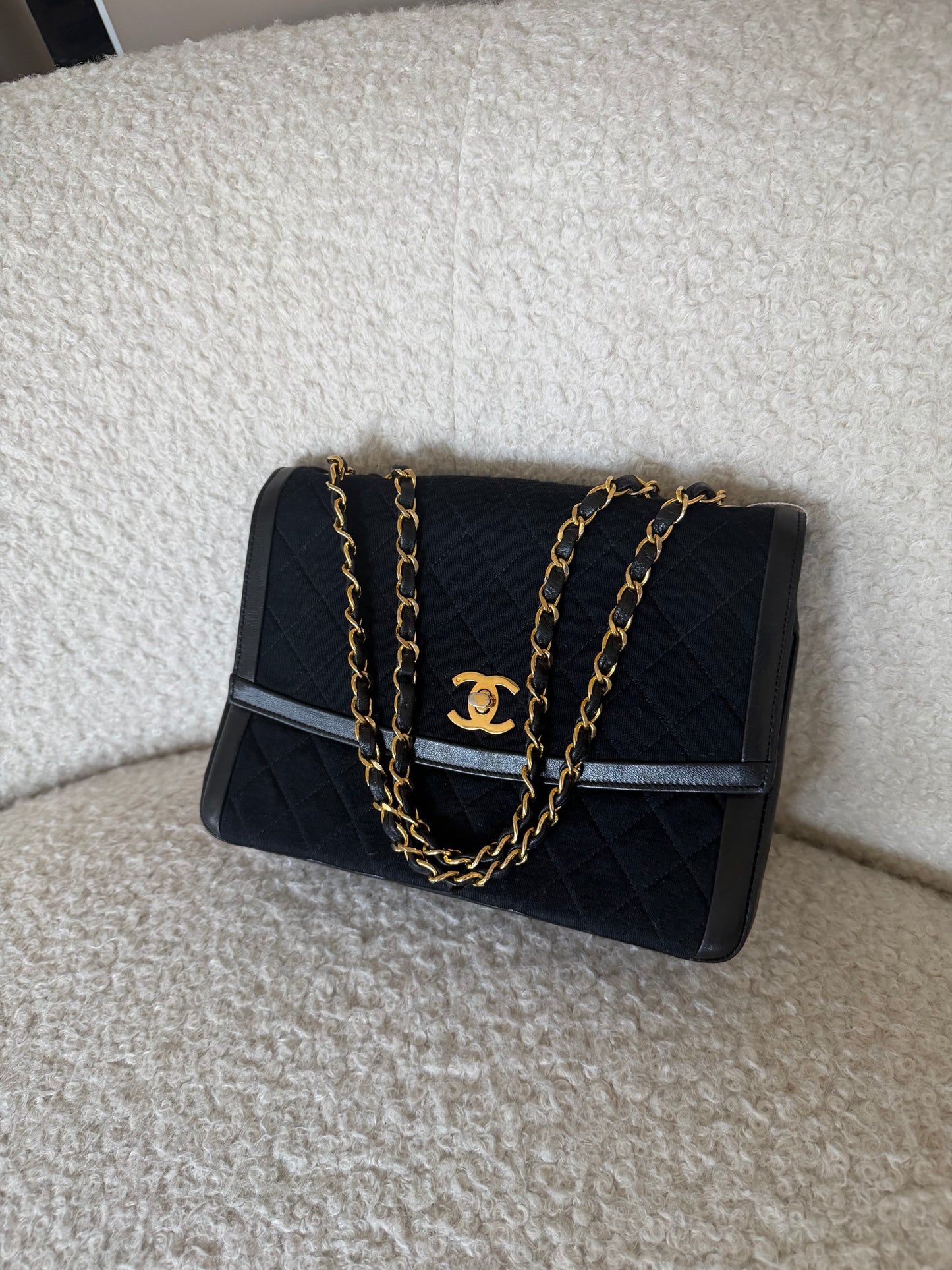 Pre-Owned Lambskin Leather/Cotton Handbag