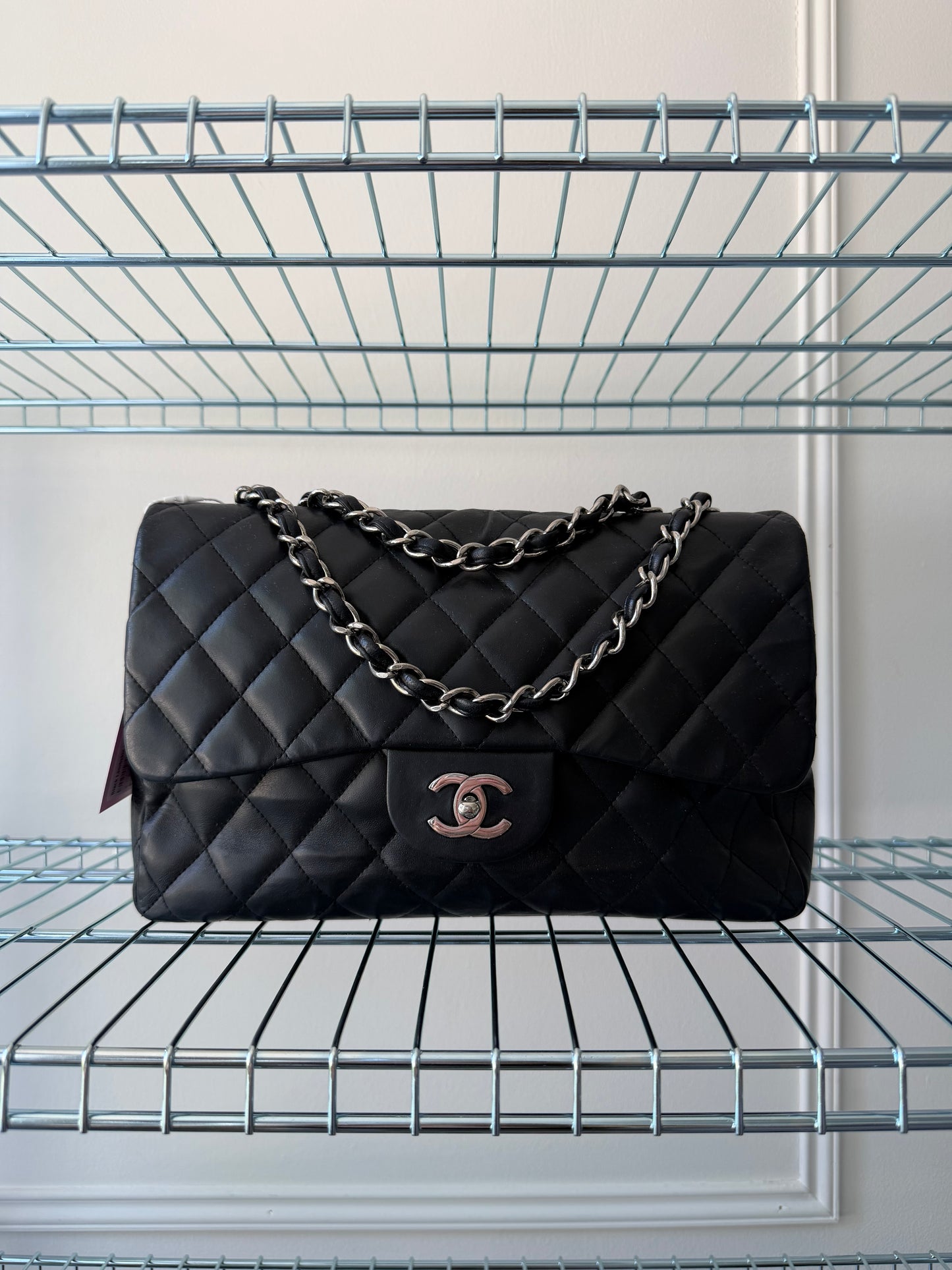 Black Lambskin Leather Jumbo Single Flap