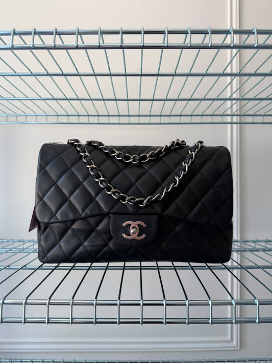 Black Lambskin Leather Jumbo Single Flap