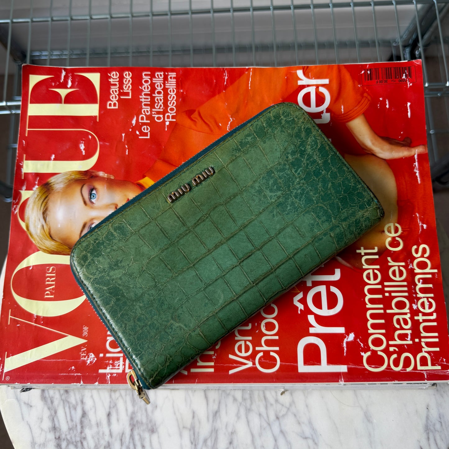 Pre-Owned Green Alligator Leather Zip Wallet
