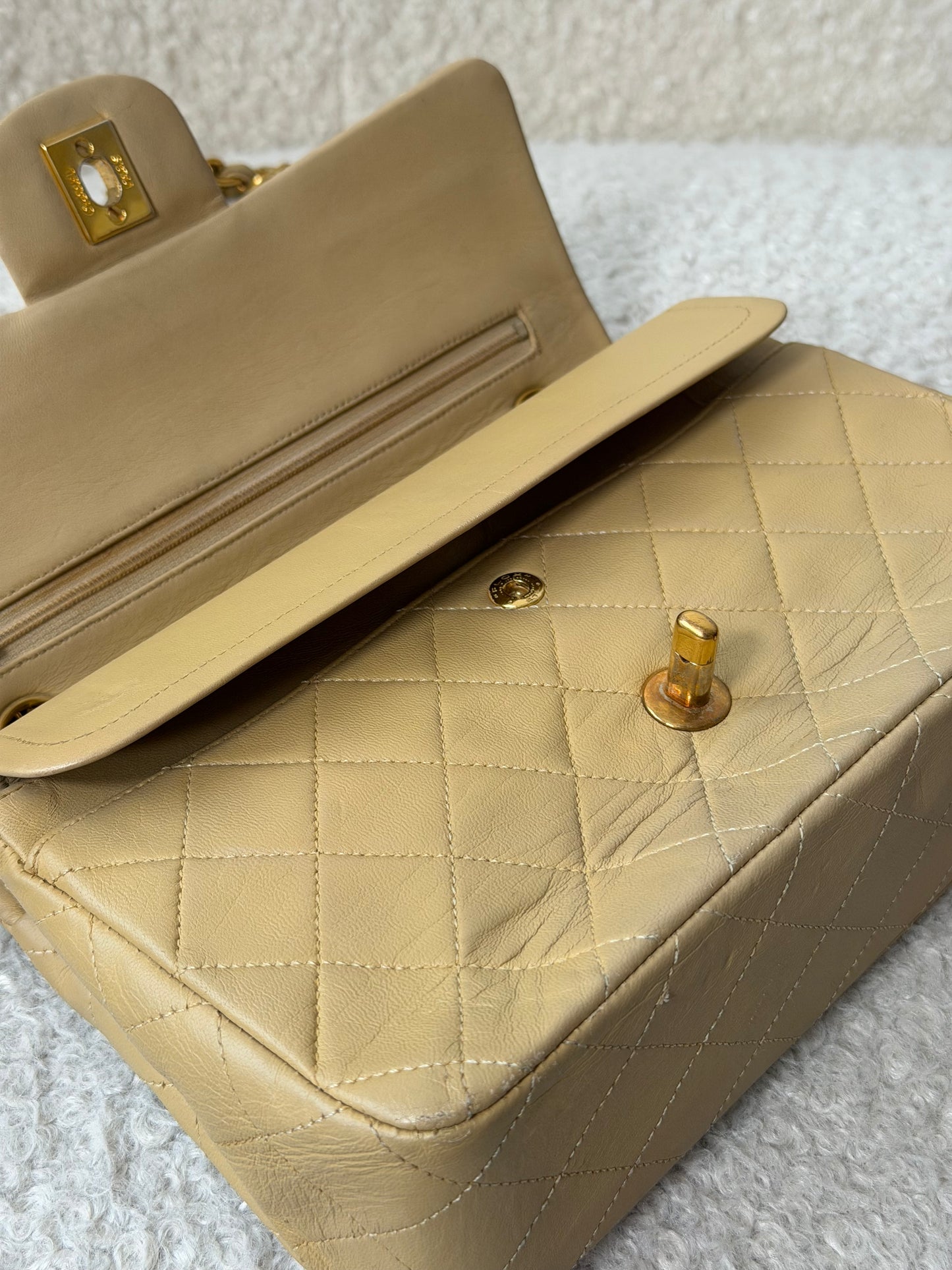 Beige Lambskin Small Classic Double Flap 24KGHW