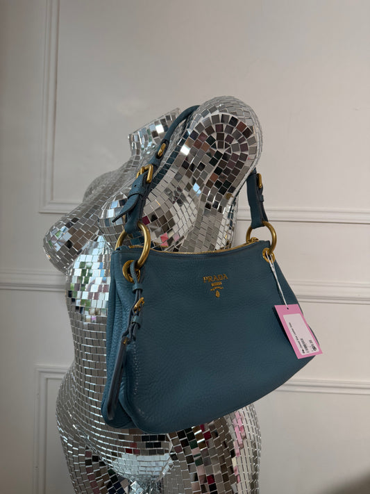Pre-Owned Blue Leather Hobo Shoulder Bag