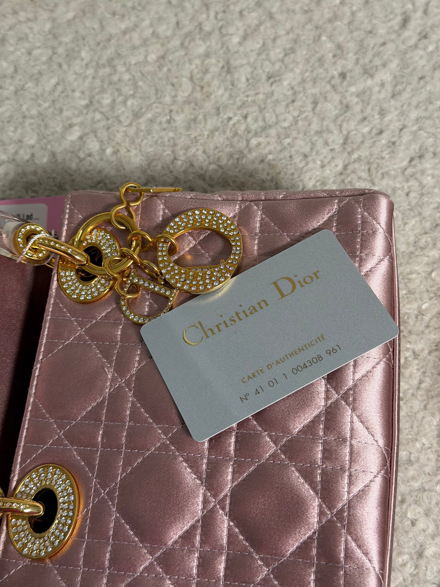 Pre-Owned Pink Fabric Small Lady Dior w/Diamonds