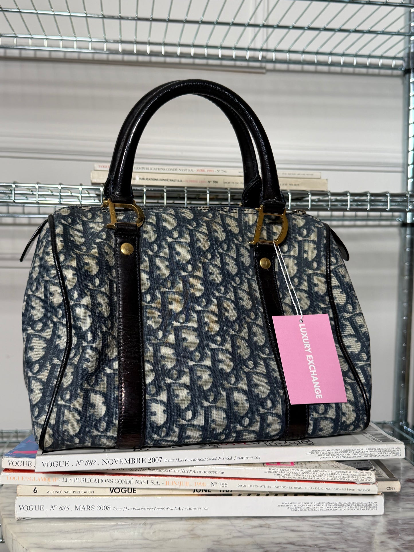 Pre-Owned Navy Trotter Canvas Boston Bag