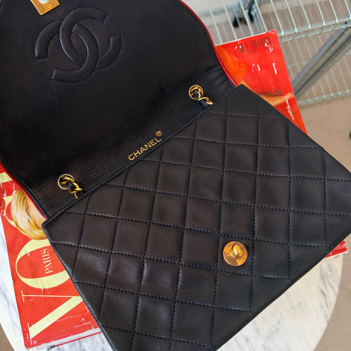 Pre-Owned Bi-Colour Black Lambskin Envelope Single Flap Shoulder Bag