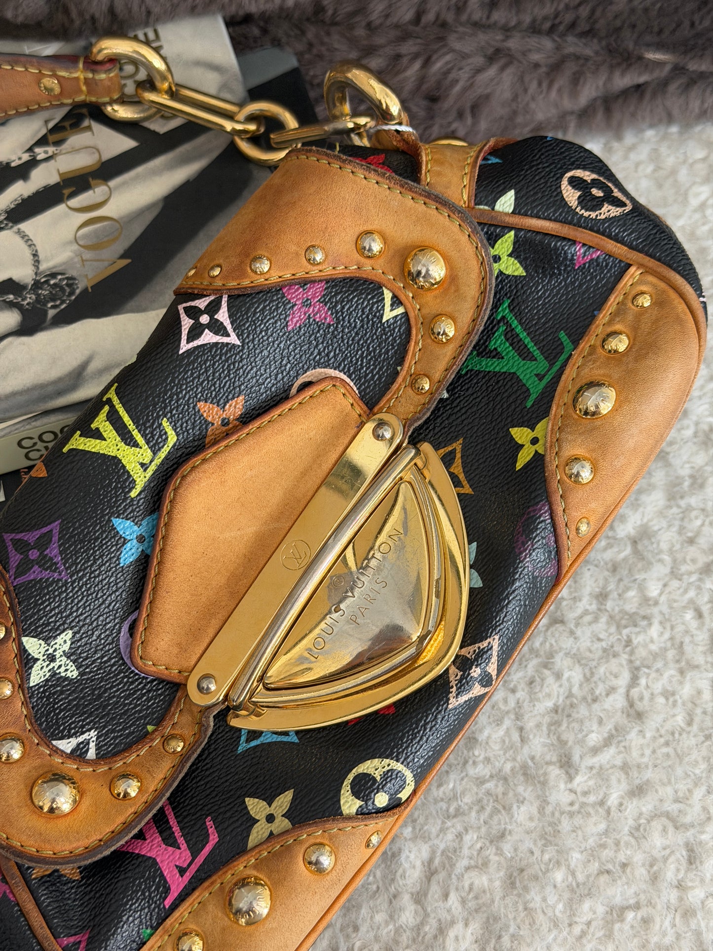 Pre-Owned Black Multicolore Canvas Marylin Shoulder Bag