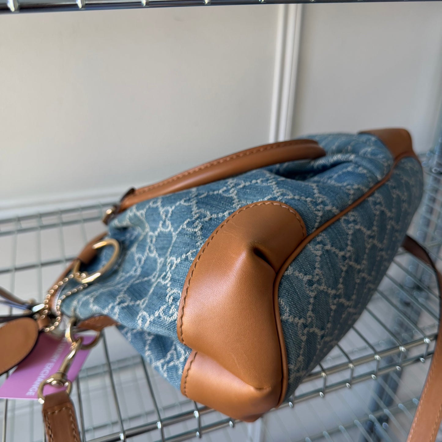 Pre-Owned Blue GG Denim/Leather Crossbody Sukey Tote Bag
