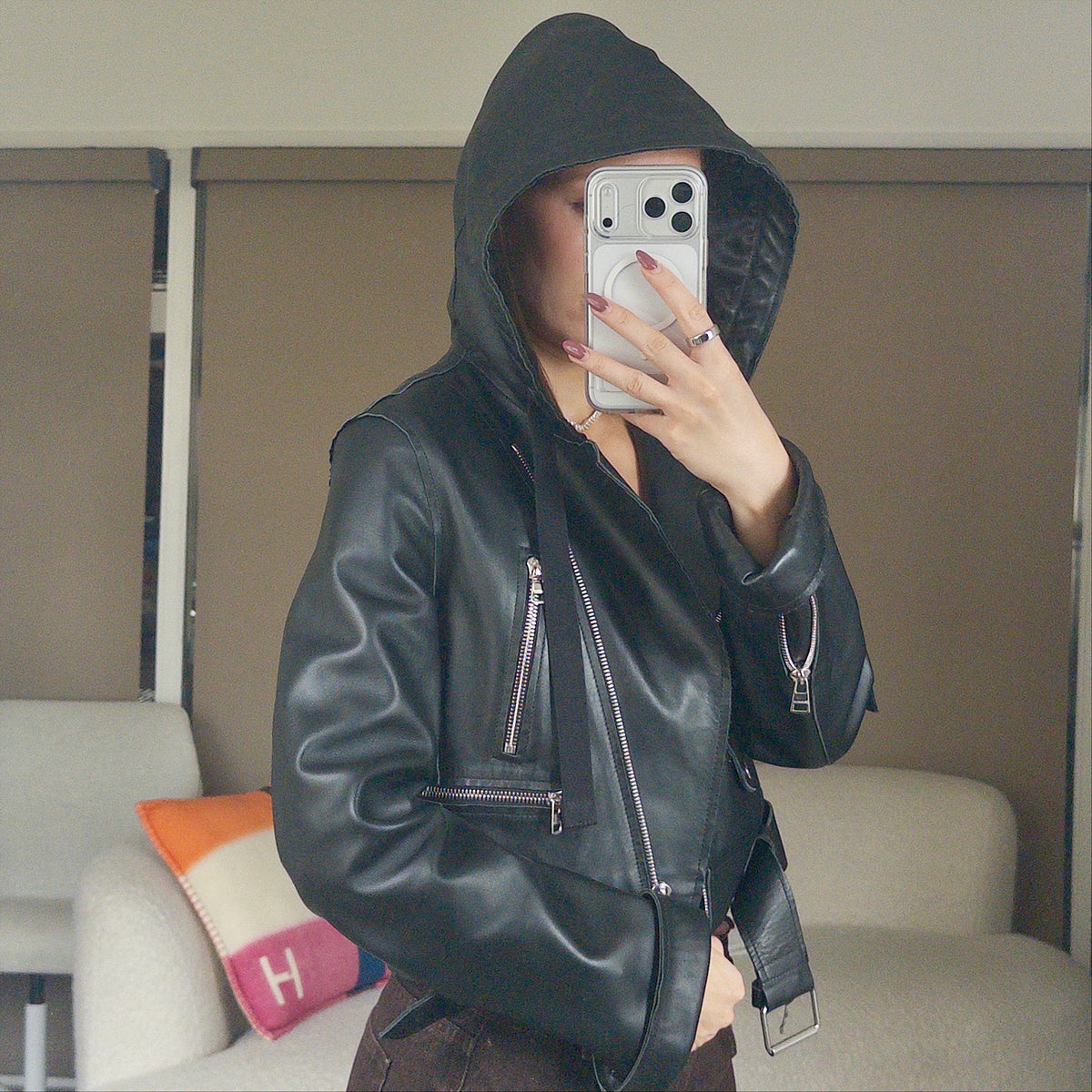 Pre-Owned Black Leather Jacket (UK8)