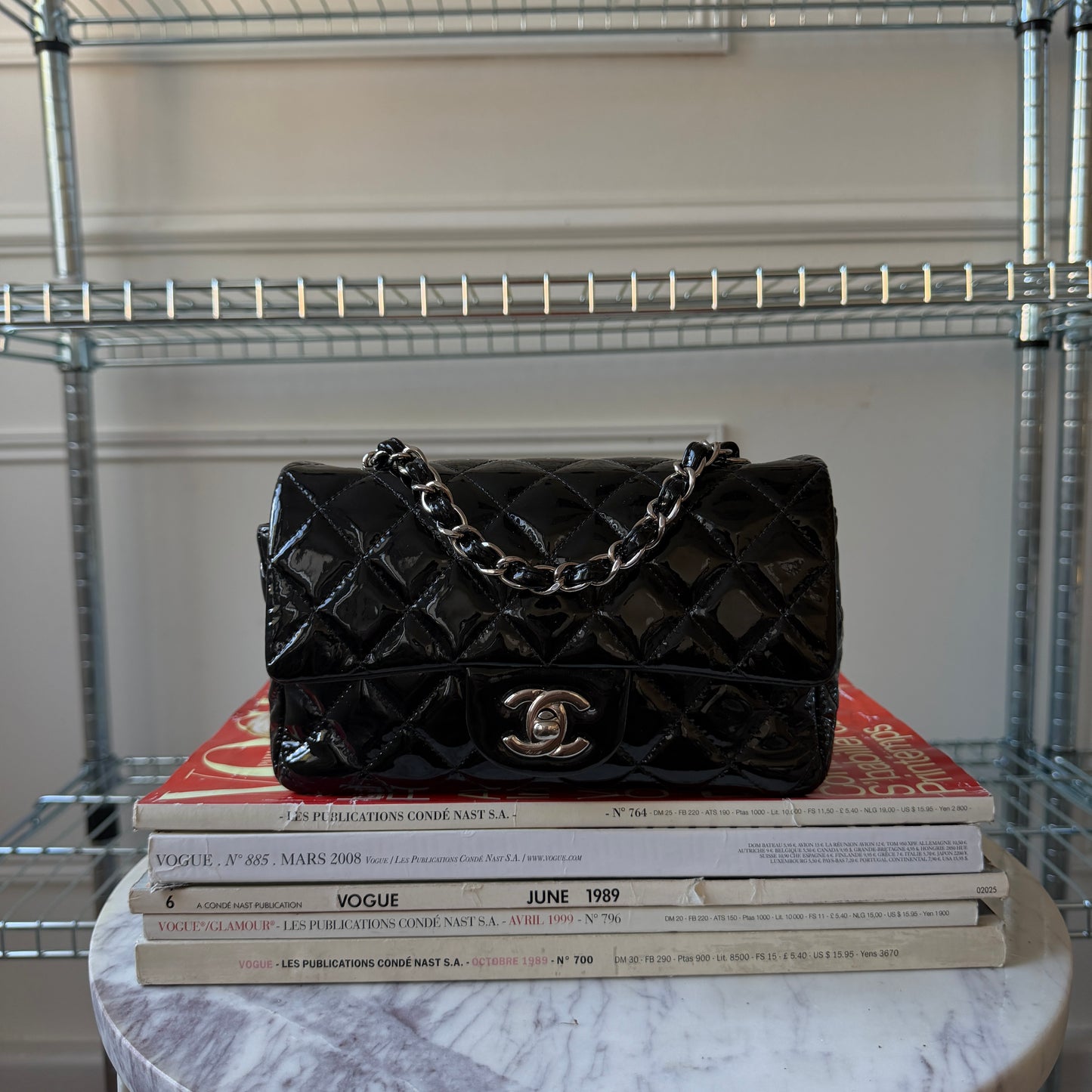 Pre-Owned Black Matelassé Patent Leather Mini Rectangle Single Flap Crossbody Bag