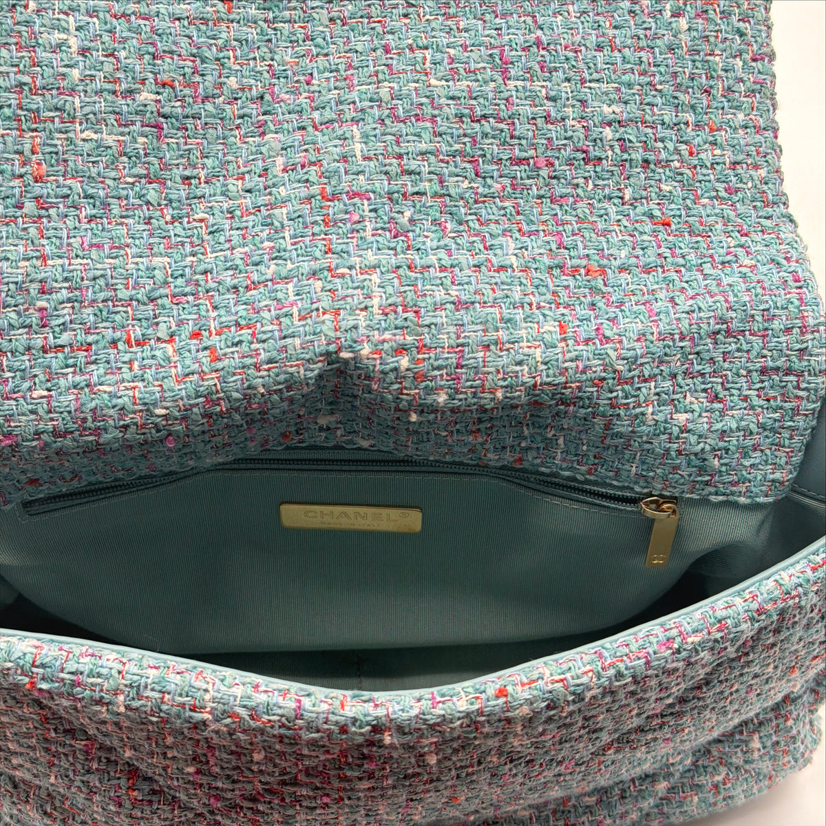 Pre-Owned Blue Tweed '19' Crossbody Single Flap Bag