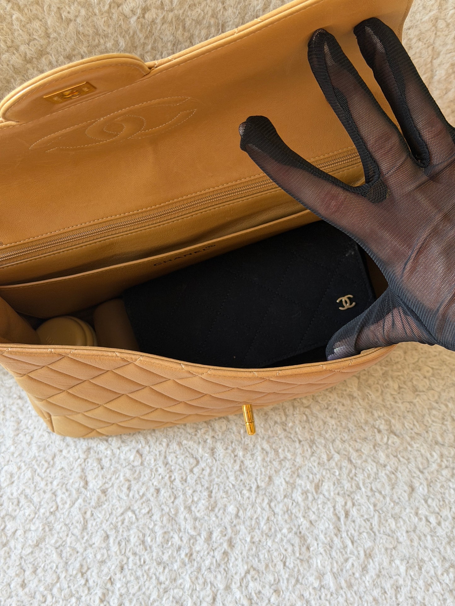 Beige Lambskin Leather Jumbo Single