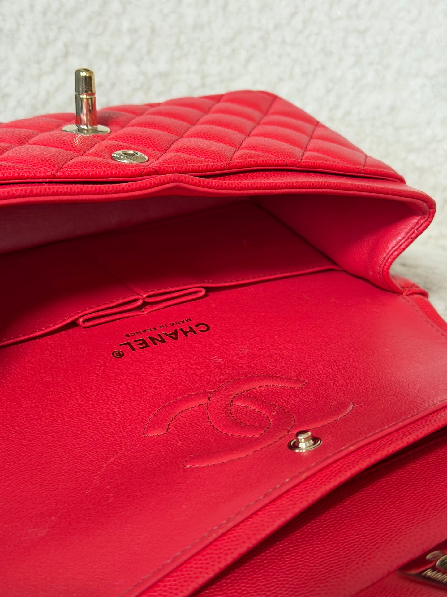 Pre-Owned Red Matelassé Caviar Leather Small Classic Double Flap