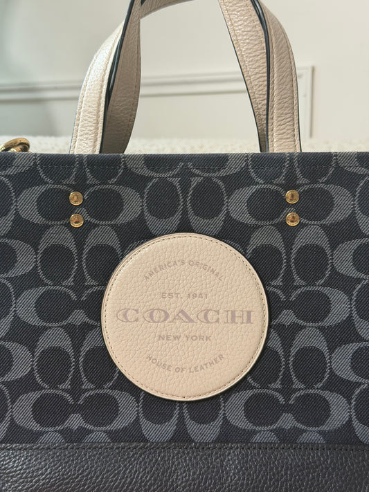 Pre-Owned Blue Canvas Crossbody Tote Handbag