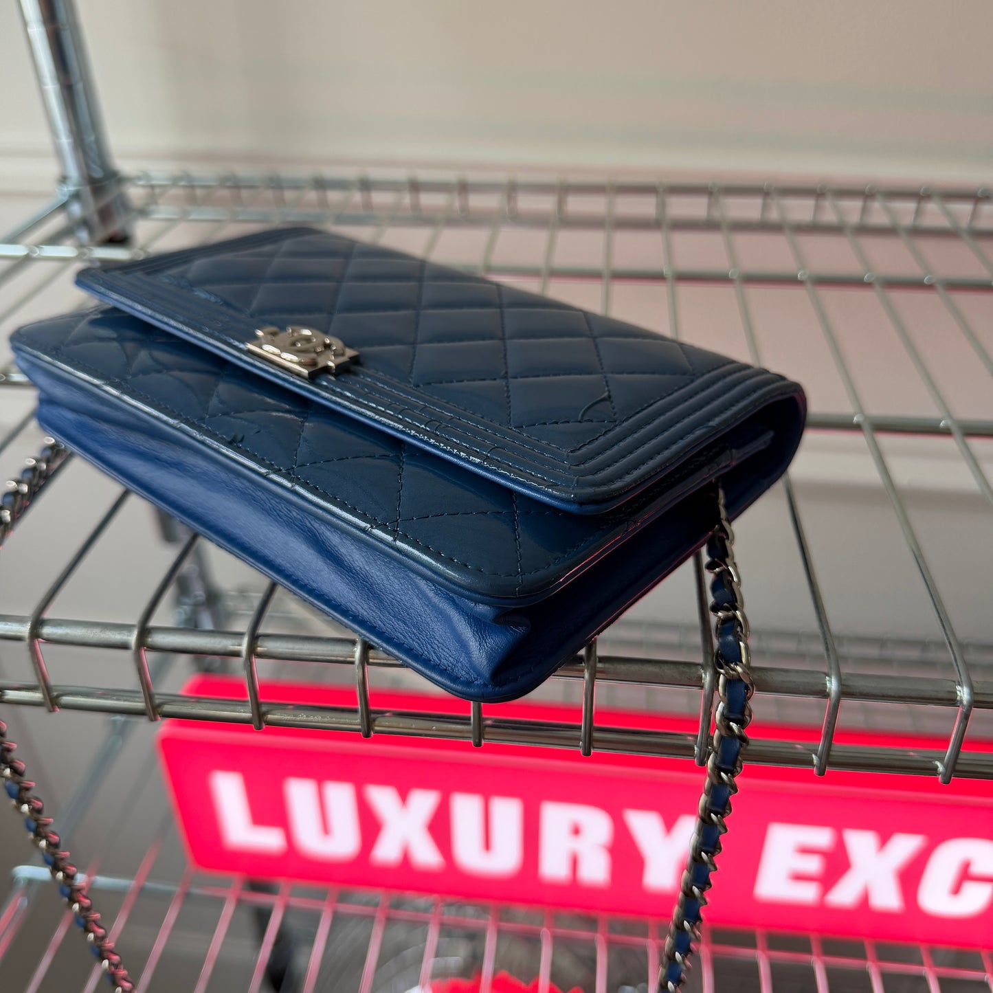 Pre-Owned Blue Boy Patent Leather Wallet on Chain