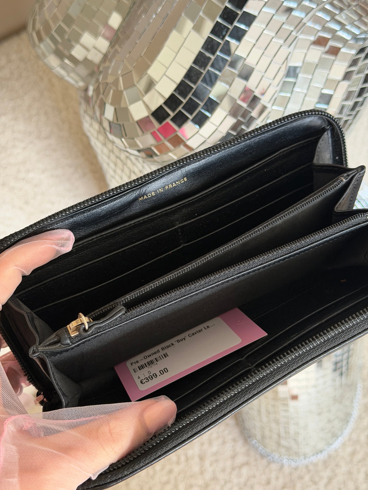 Pre-Owned Black 'Boy' Caviar Leather Zip Wallet
