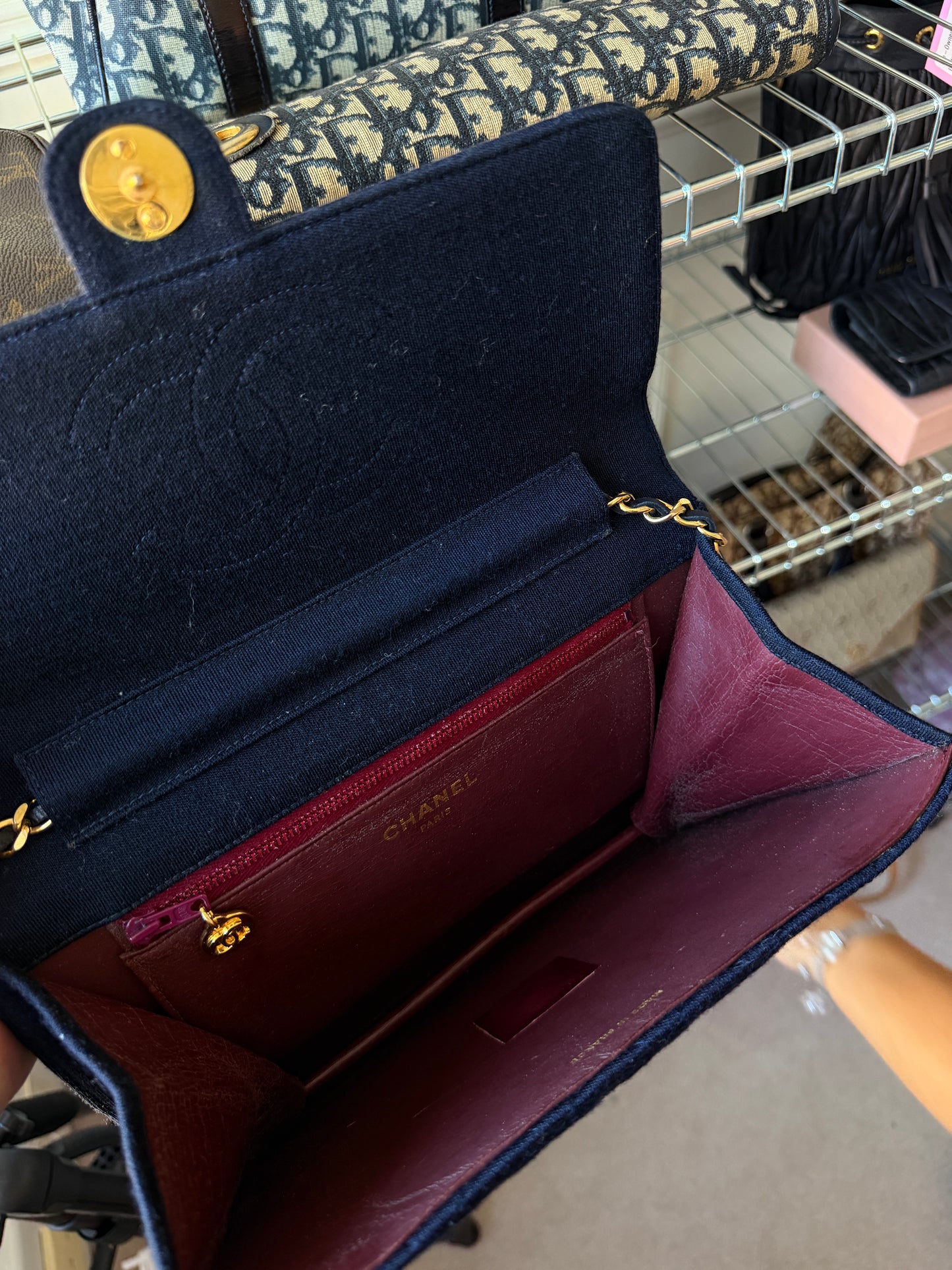Pre-Owned Navy Cotton Single Flap Shoulder Bag
