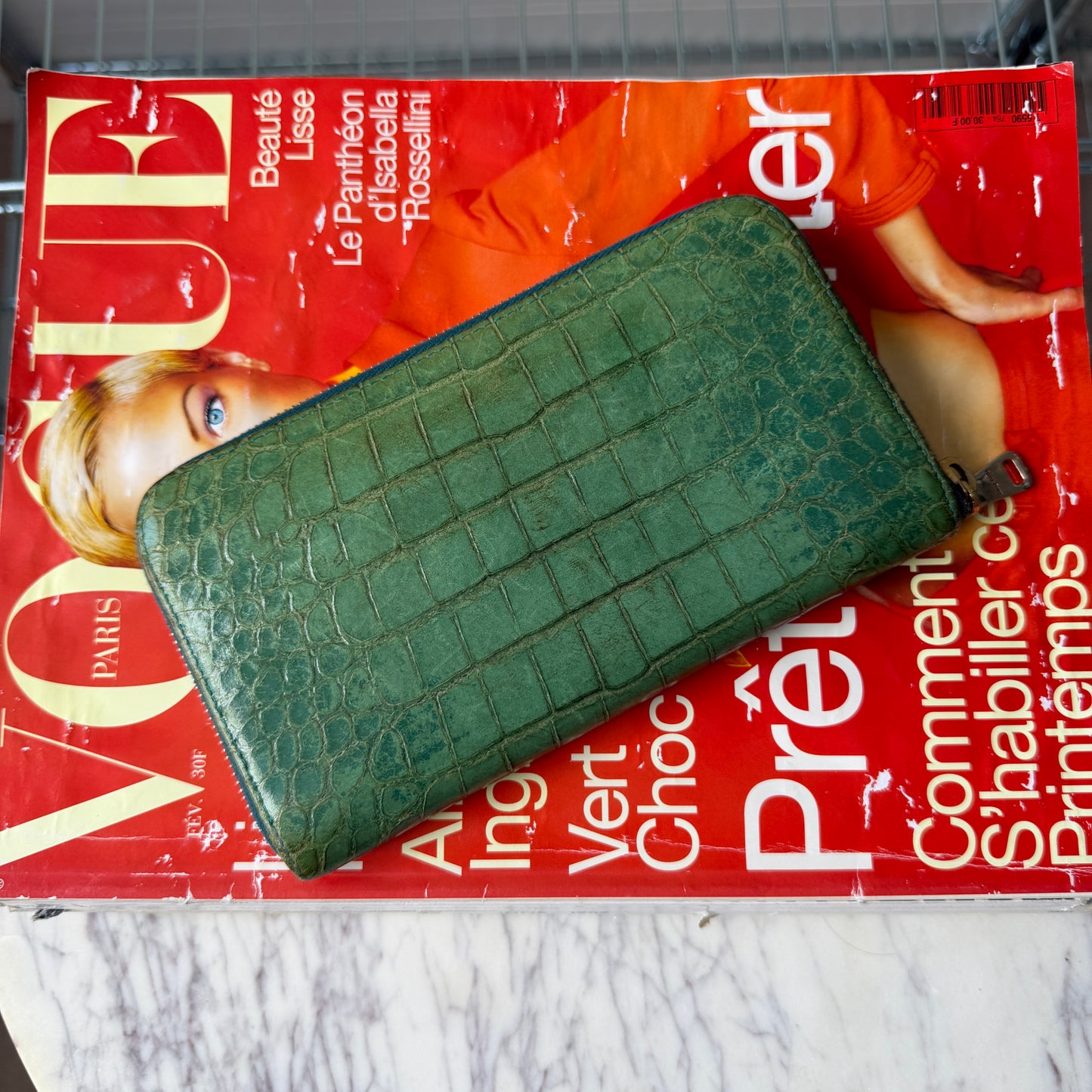 Pre-Owned Green Alligator Leather Zip Wallet