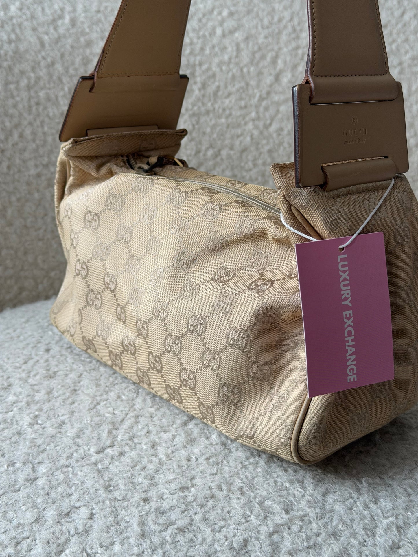 Beige GG Canvas Hobo Shoulder Bag