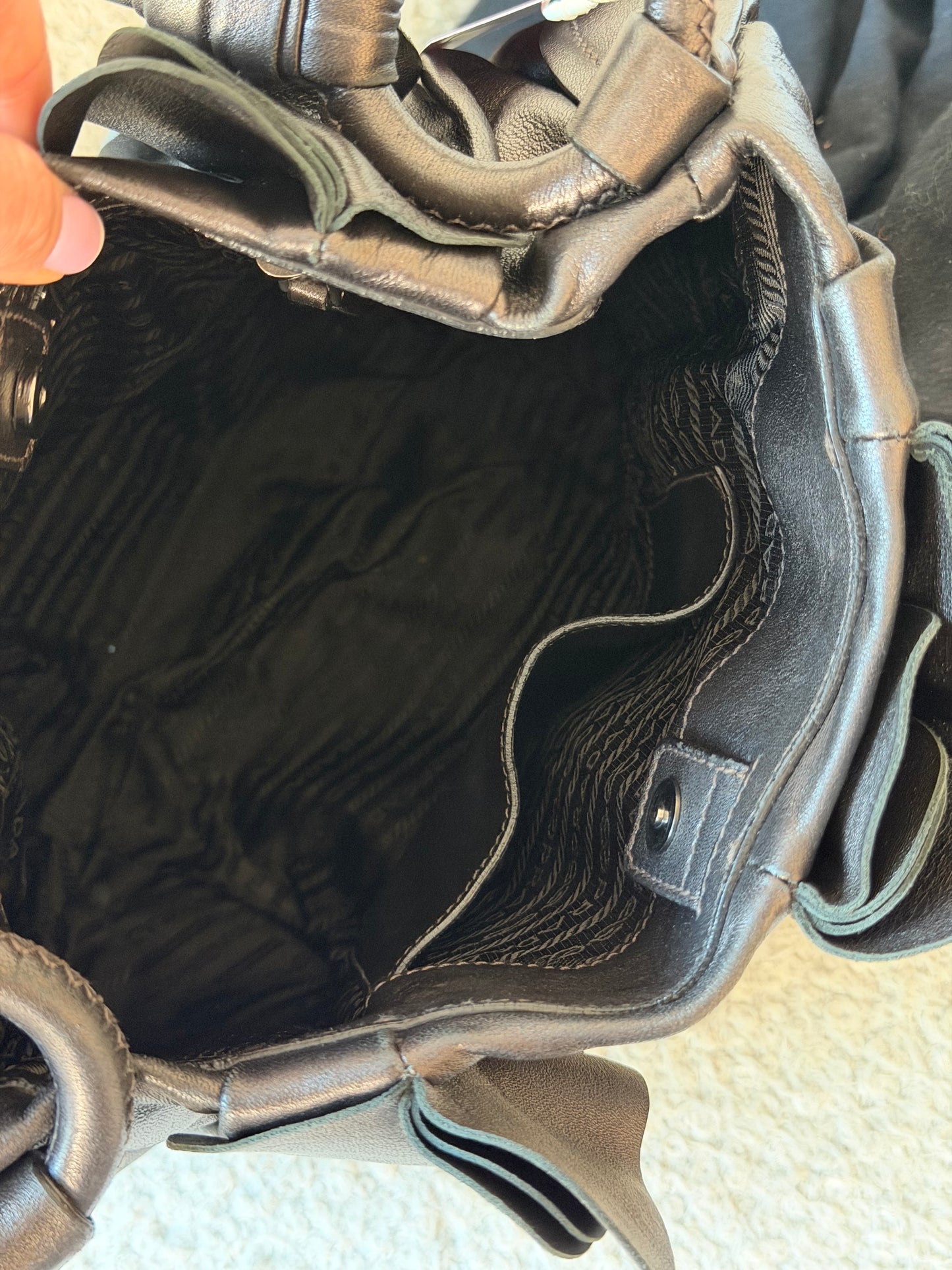 Metallic Leather Hobo Shoulder Bag