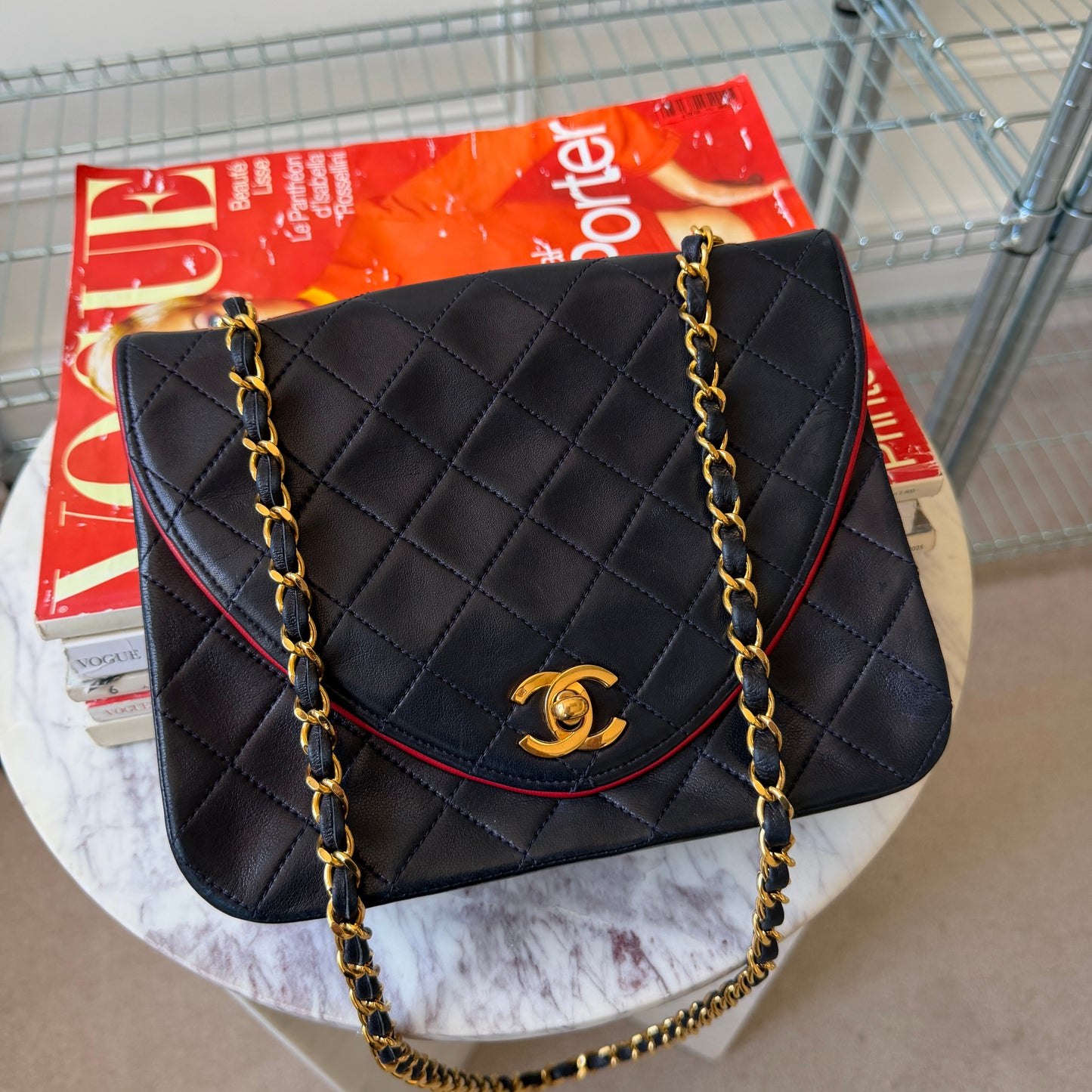 Pre-Owned Bi-Colour Black Lambskin Envelope Single Flap Shoulder Bag