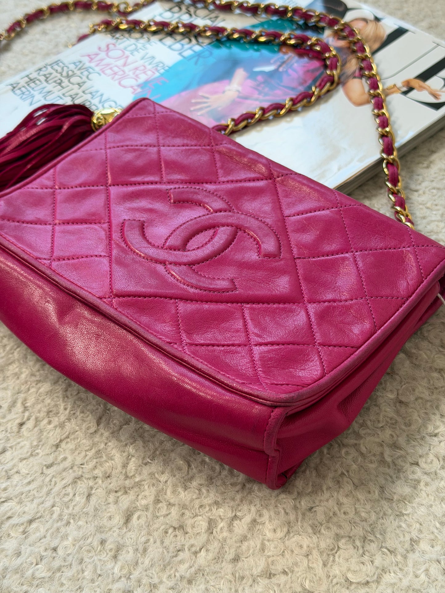 Pre-Owned Pink Matelassé Lambskin Flap Shoulder Bag