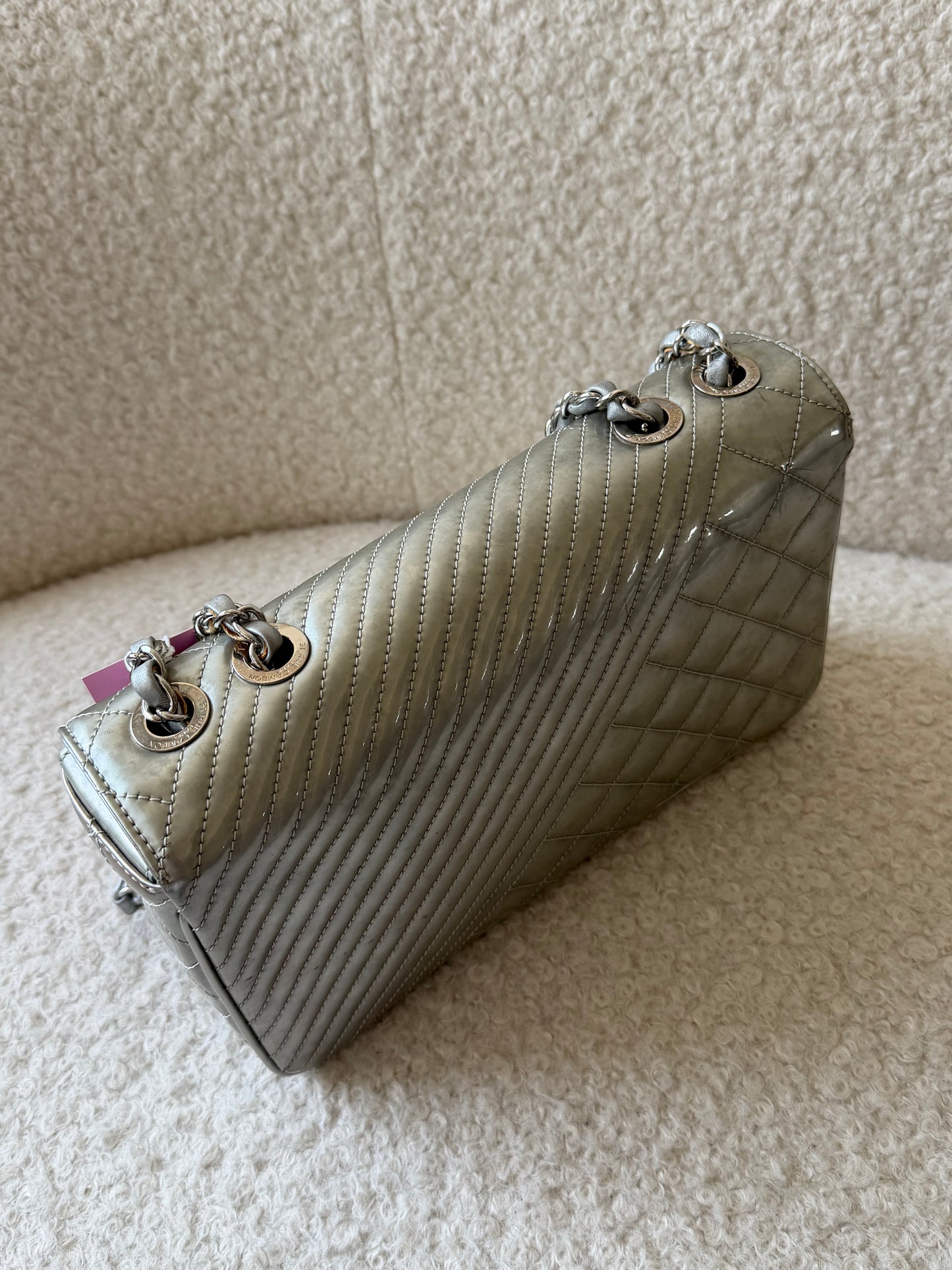 Silver Metallic Patent Single Flap Crossbody Handbag