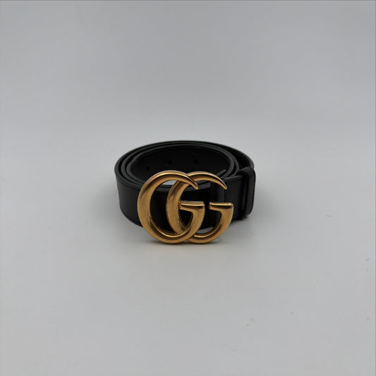 Pre-Owned Black GG Leather Belt (80)