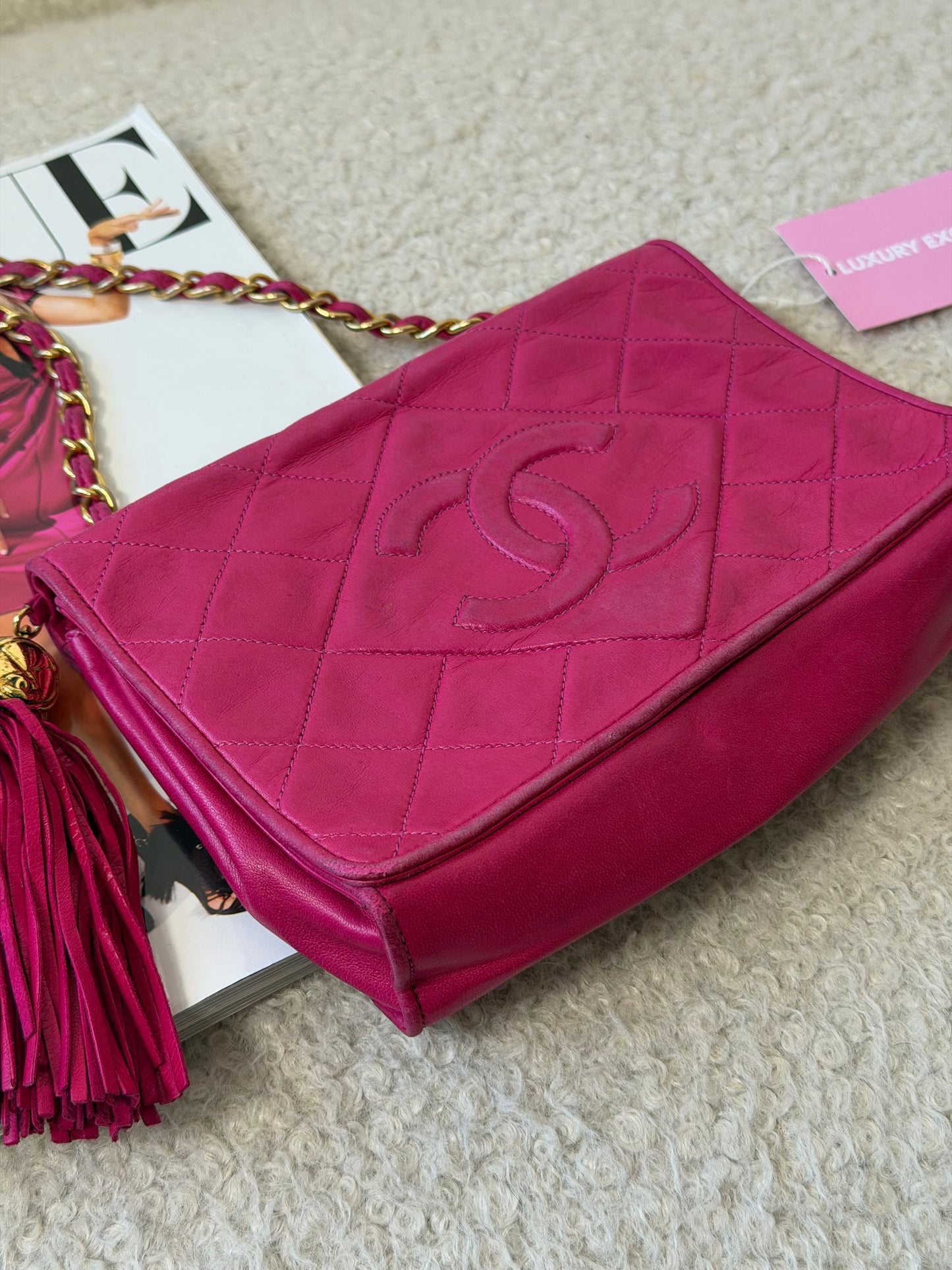 Pre-Owned Pink Matelassé Lambskin Flap Shoulder Bag