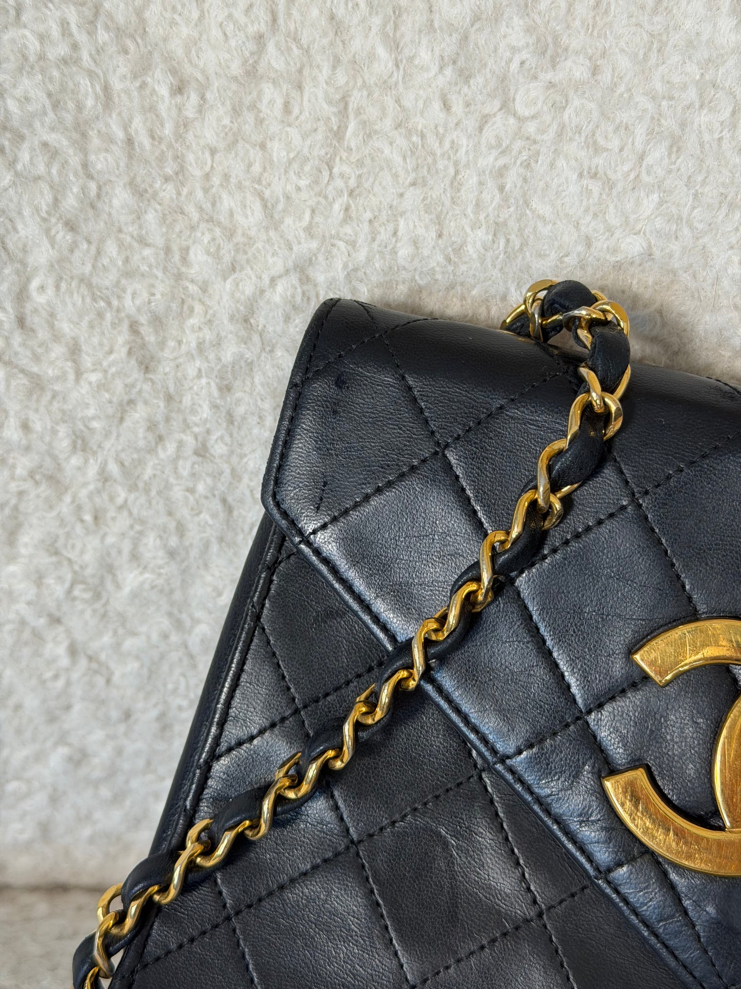 Pre-Owned Black Matelassé Lambskin Single Flap Crossbody Handbag w/Jumbo CC