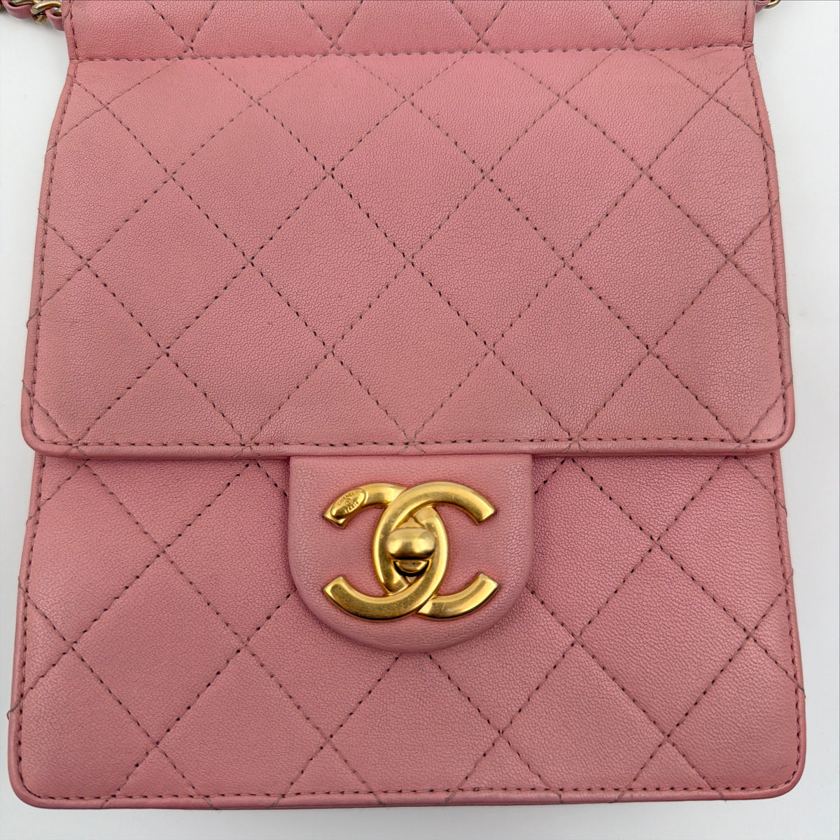 Pre-Owned Pink Pearls Lambskin Leather Single Flap Crossbody Bag