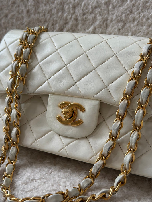 White Lambskin Small Classic Double Flap 24KGHW