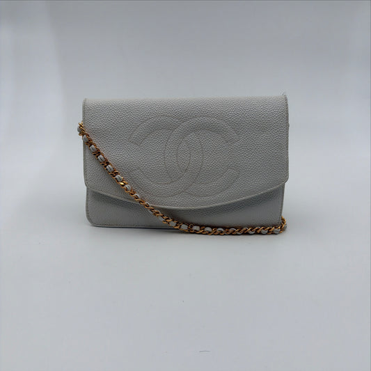 Pre-Owned White Timeless Caviar Leather Wallet on Chain