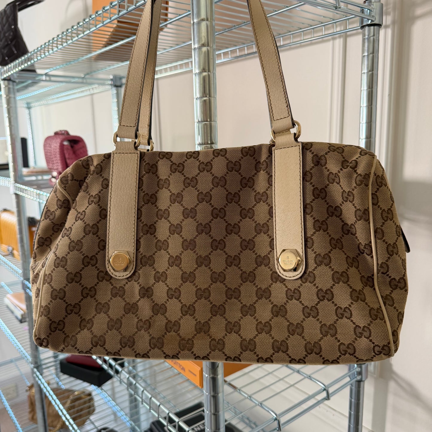 Pre-Owned Beige GG Canvas/Leather Tote Bag