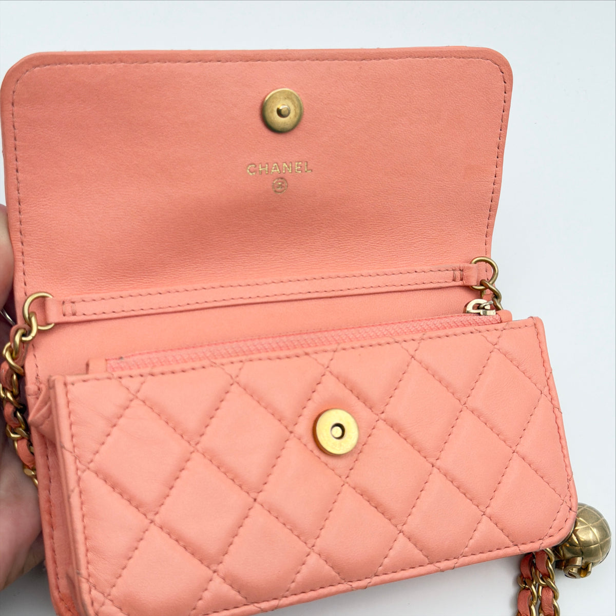Pre-Owned Pink Matelassé Lambskin Leather Wallet on Chain